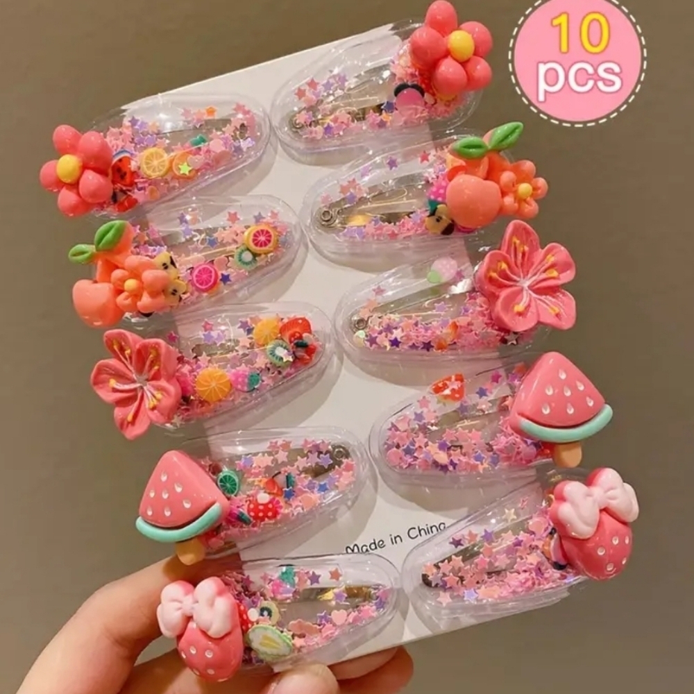 Ten cute pink resin hair clips - Picture 2 of 3
